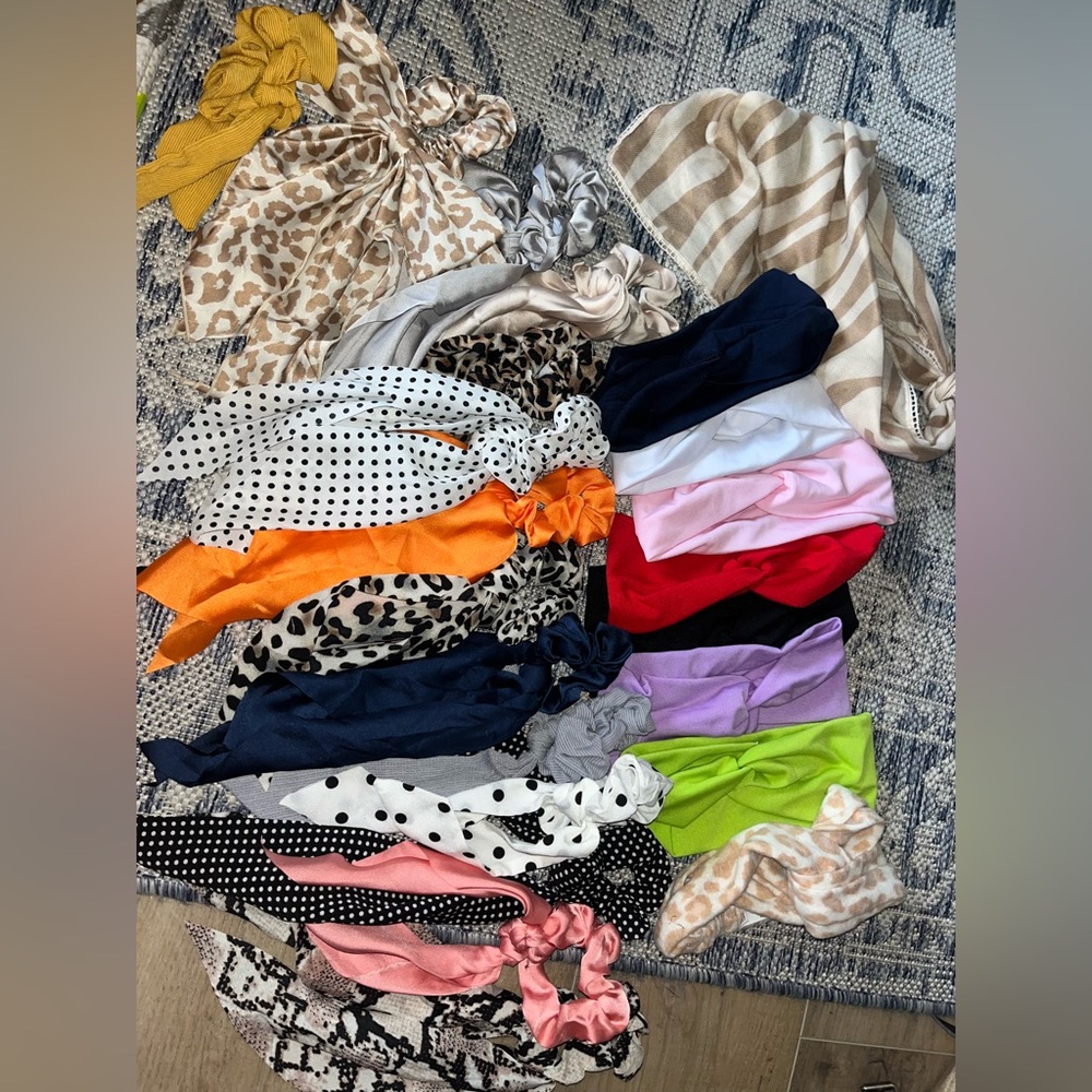 Assorted Satin and Printed Hair Scarves & Scrunchies - Bright Multi